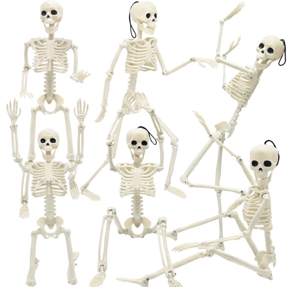 NCQ 5 Packs Halloween Skeletons, 16" Halloween Full Body Skeleton with Posable Joints for Haunted House Graveyard Props Decor