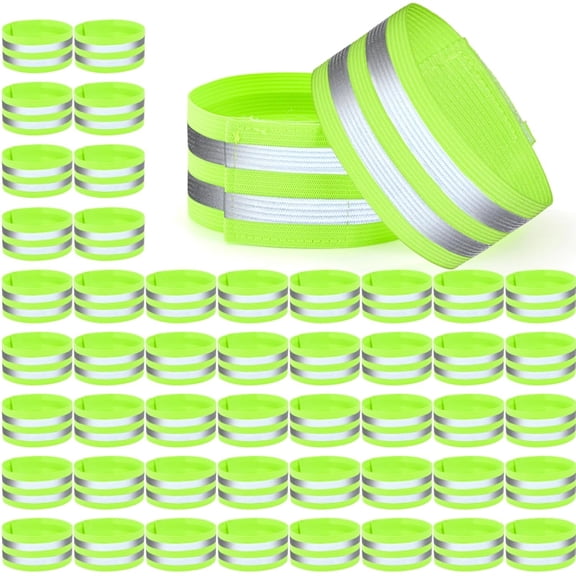 NCQ 50 Pack Reflective Bands, High Visibility Safety Reflector Armband, Security Tape Strip Bracelets, Cycling Warning Fluorescent Sash, Night Walking Cycling Gear for Wrist Arm Ankle Leg
