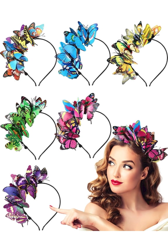 6 Pack Butterfly Fascinator Hats Butterfly Headband Monarch Tea Party Christmas Decorations for Women Multi Color
