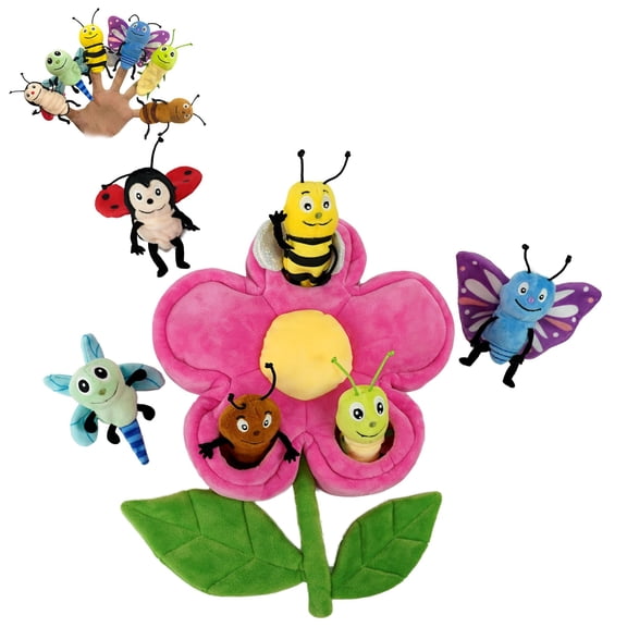 NCQ 6pcs Insect Finger Puppets Bringing a Flowers House, Novelty Animals Toys Puppet for Kids, Storytelling Role-Playing Plush Finger Puppets Gifts for Boys and Girls