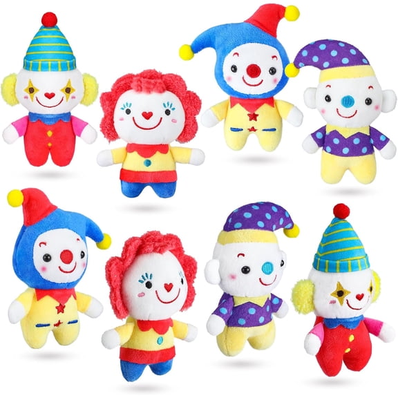NCQ 8 Pcs Stuffed Clown Plush Bulk Cute Clown Toy Doll for Birthday Gifts Circus Party Favors Carnival Decorations, 5 Inch