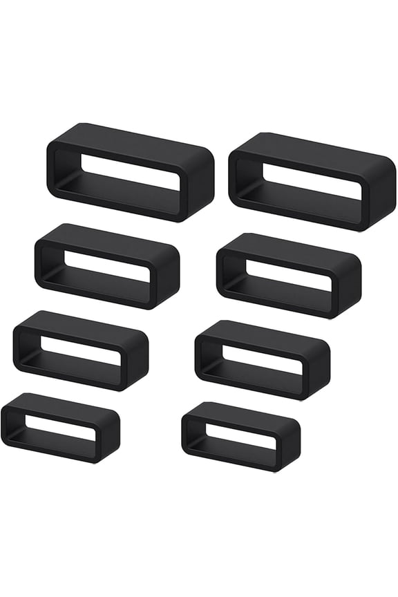 8Pcs Watch Band Keepers, Watch Strap Holder 18mm/20mm/22mm /24mm Rubber Watch Band Holder Loop, Replacement Band Strap for Smart Sport Watchers Clasp Ring Accessories (Black)