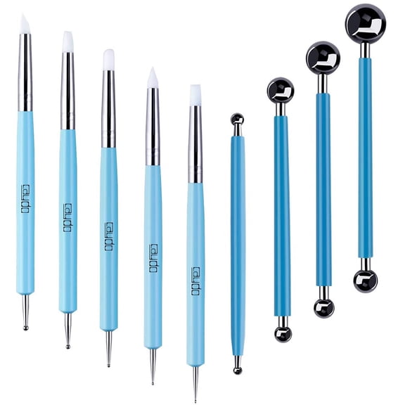 NCQ 9 Pieces Stylus Tools, 5 Pieces 2 Way Total 10 Different DIY Silicone and Ceramic Clay Indentation Tool and 4 Pieces Double-Ended Metal Ball Tools