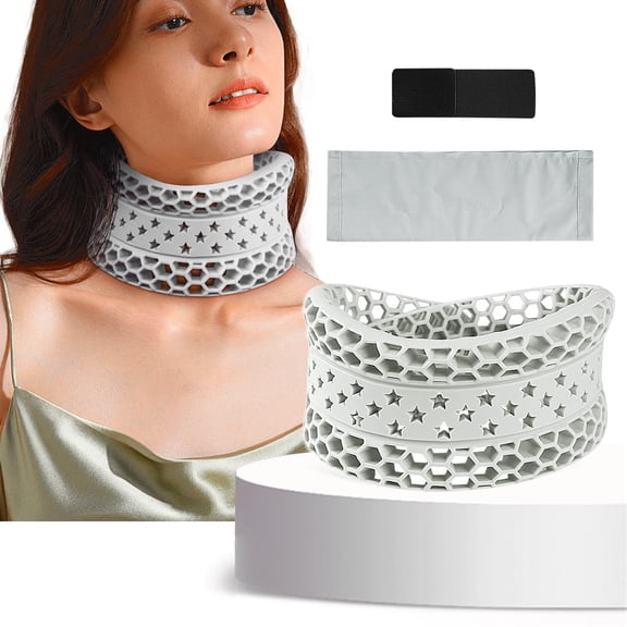 NCQ Adjustable Silicone Neck Brace for Neck Pain and Support, Soft Breathable Cervical Collar for Sleeping, Portable Cervical Spine Pressure Relief Neck Wrap Collar for Keep Vertebrae Stable (Gray)