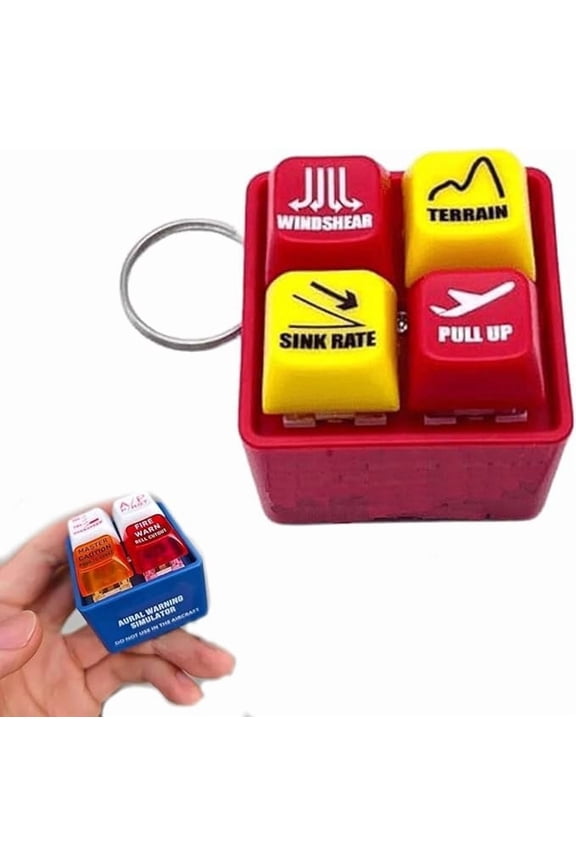 Aircraft Aural Warning Simulator Keychain, Master Caution and Fire Warning Buttons, Aviation Enthusiast Gift, 2.36 x 1.57 in