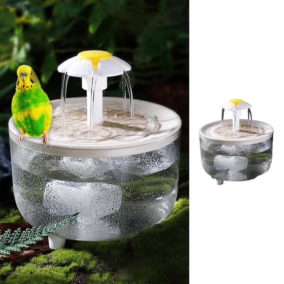NCQ Bird Bath for Parakeets - Small Bird Shower Bathing Fountain with Filtered Circulating Water Pool Sink for Parrots Lovebirds Conures Finches Cockatiels - Easy-Clean Pet Accessories (Clear)