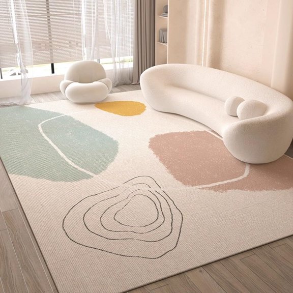 NCQ Boho Area Rugs for Bedroom Living Room Kids Nursery Playroom Aesthetic 2x3 Blue Beige Yellow Abstract Rug Soft Thin Washable Durable Easy Care Conference Room Home Art Decor Low Pile Mats