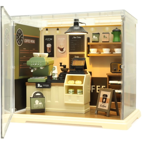 NCQ Coffee Shop Mini Model Kits with LED, Make It Miniature Cafe Store, DIY Miniature House Kit for Adults Teens and Beginners to Build, Mini Dollhouse Kits, Gift for Friends and Hobbies