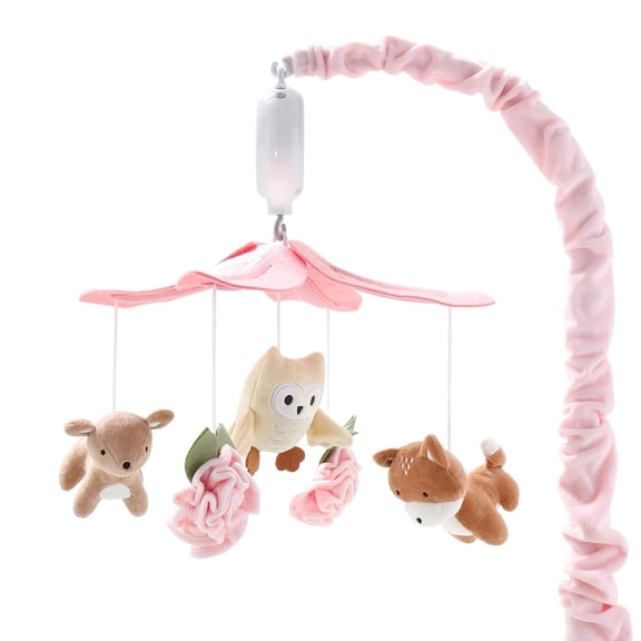 NCQ Crib Mobile for Girls - Pink and White Musical Baby Crib Mobile with 12 Lullabies, Forest Baby Little Forest Nursery Decor