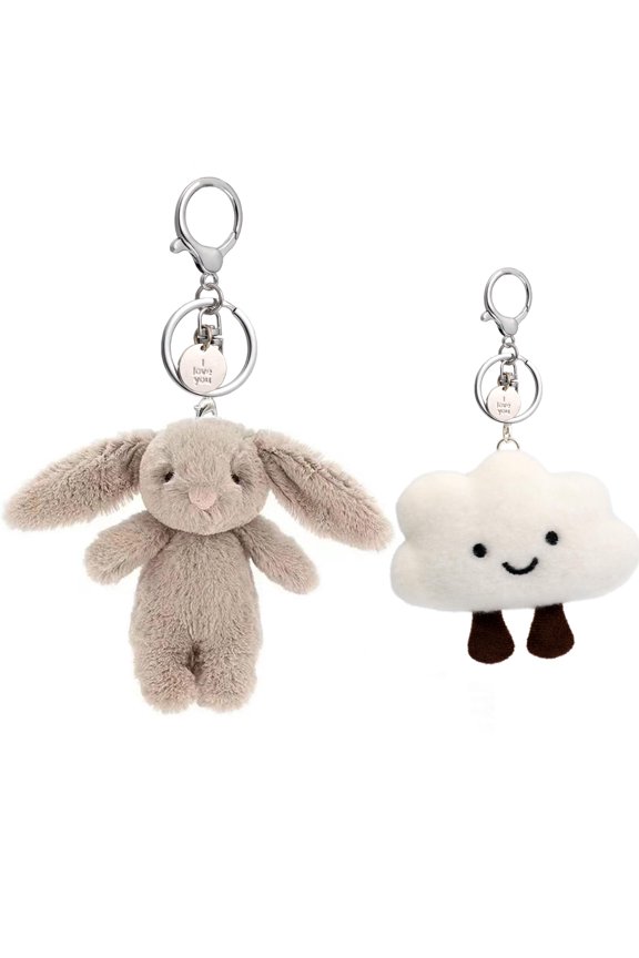 Cute Keychain Bunny Plush Rabbit Key Chain Smiling Cloud Keychains Women Bag Purse Backpack Charms