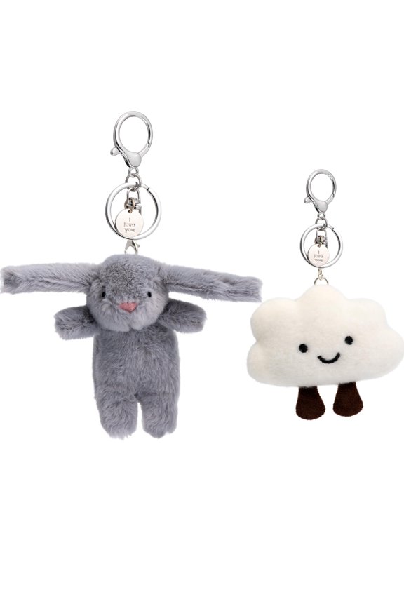 Cute Keychain Bunny Plush Rabbit Key Chain Smiling Cloud Keychains Women Bag Purse Backpack Charms