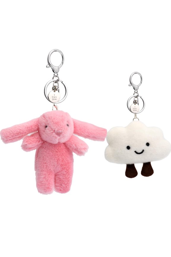 Cute Keychain Bunny Plush Rabbit Key Chain Smiling Cloud Keychains Women Bag Purse Backpack Charms