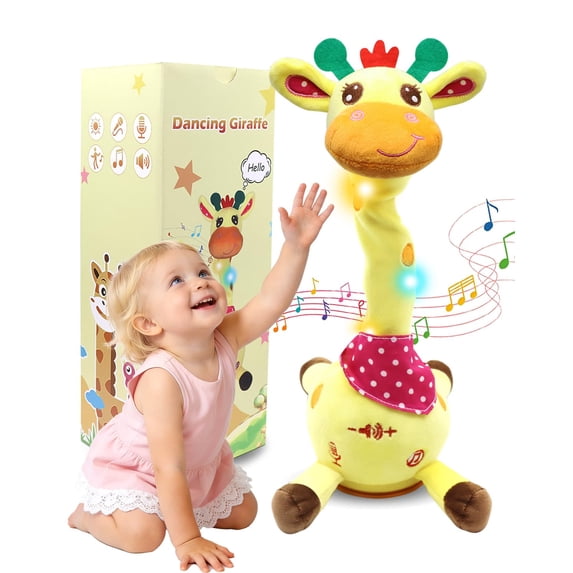 NCQ Dancing Talking Giraffe Toy, Stuffed Animal Repeats What You Say, Electronic Musical Plush with Glowing Light, Interactive Baby Toys Gifts for Toddlers Kids Boys Girls 1 2 3 Years Old