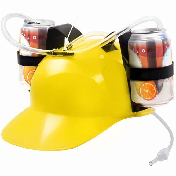 NCQ Drinking Helmet - Can Holder Drinker Hat Cap with Straw for Beer and Soda - Party Fun - Red/Yellow
