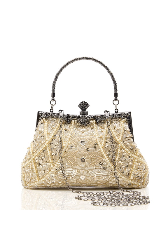 Evening Clutch Purses for Women - Vintage Evening Bag Accessories for Women Gatsby 1920s Beaded Sequin Pearl Clutch