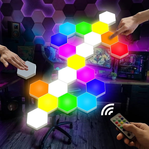 NCQ Hexagon Lights, Smart LED Wall Lights with Remote, 13 Colors Touch-Sensitive DIY Modular Assembled RGB Wall Panels, Hex Light with USB-Power for Autism, Game Room Decor, Party (6-Pack)