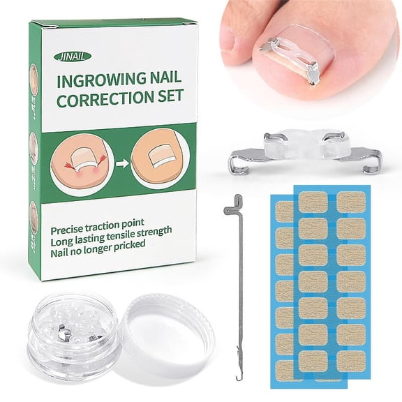 NCQ Ingrown Toenail Correction Tool Set, 2 Stainless Steel Insert Clips Ingrown Toenail Treatment Elastic Silicone Strips Ingrowns Nail Corrector Patch Pedicure Tool Removal Kit