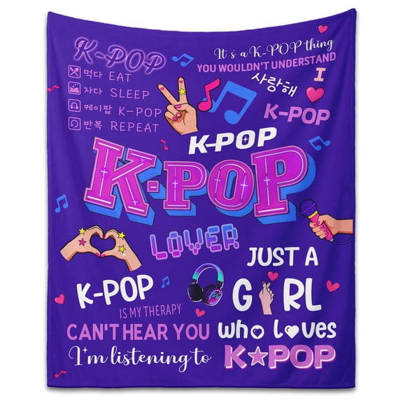 NCQ Kpop Gifts Blanket for Teen Girls - Music Gifts for Women Friends K-Pop Fans Lovers, Kpop Merch Stuff, Christmas Birthday Gifts for BFF Girls Women, Just A Girl Who Loves K-pop Blanket 80''x60''