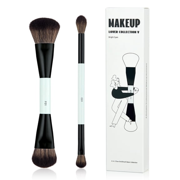 NCQ Makeup Brushes Set 10pcs, Double Sided Foundation Contour Blush Highlight Blending Eyebrow Brush Eyeshadow Eyeliner Concealer Brush, Bright Cyan Cruelty Free Cosmetic Tools T500
