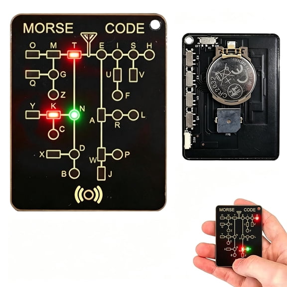 NCQ Morse Code Trainer Card Pro, Interactive LED & Audio Telegraph Practice Tool with Real-Time Feedback, Record & Playback, Portable Pocket-Sized PCB for Adult Learning (1PC)