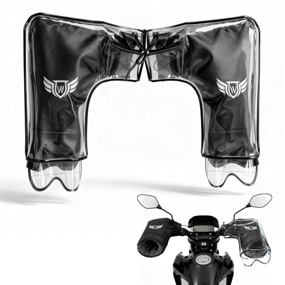 NCQ Motorcycle Handlebar Muffs - Thermal Bike Mittens with Reflective Strip, Waterproof PVC Pocket ATV Hand Warmers, Windproof & Coldproof Handlebar Cover Gloves for Cold Weather Cycling