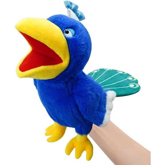NCQ Puppets Peacock Hand Puppet,13.8" Animal Puppet Peacock Puppets Bird Stuffed Animal Hand Puppets for Kids with Movable Mouth,Puppet Plush Multi-Color Toy Bird Puppet Role Play Teaching(Blue)