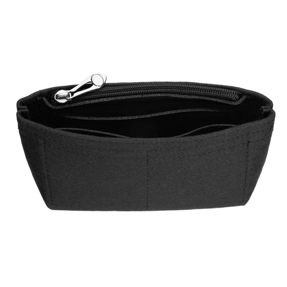 NCQ Purse Organizer Insert, Small Felt Handbag Organizer Mini Bag Storage & Finishing Inner Bag Liner with Zipper for Chic Backpack Tote Shoulder Bags, Black