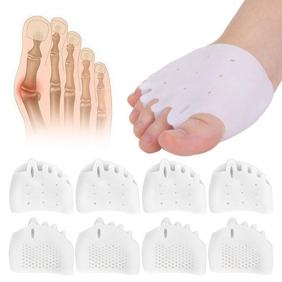NCQ Silicone Toe Separator, 4 Pairs Gel Toe Separators Ball of Foot Cushions Toes Spreaders for Feet for Overlapping Toes, Hammer Toe Crooked Toes for Men & Women (Color Mixing)
