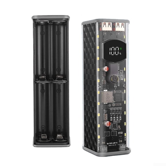 NCQ Solder-Free Portable Power Bank Case Transparent DIY Battery Box for 8x18650 Cells 22.5W 45W Fast Charging with Multi-Protection Circuit ABS Housing(black 45W)