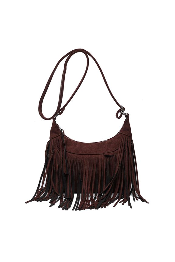 Vintage Fringe Shoulder Bag Women Suede Crossbody Handbag Messenger Top-Handle Bag with Tassel Hippie Western Purse
