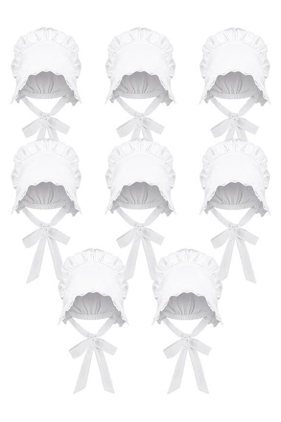 White Mob Cap Women Colonial Bonnet Hat Grandma Mop Hat Mob Bonnets Lace with Adjustable Straps for Maid