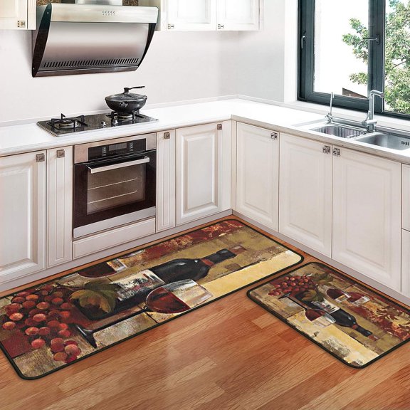 NCQ Wine Kitchen Rugs and Mats [2 PCS], Non Skid Washable Absorbent Microfiber Kitchen Mat for Doormat Bathroom Runner Set (17"x47"+17"x30", Wine)
