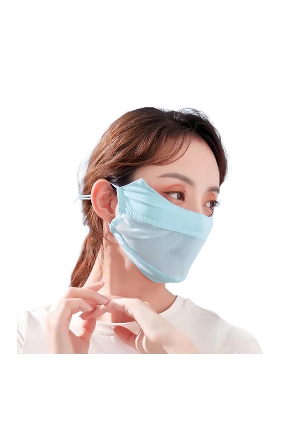 Women’s UPF50+ Ice Silk Face Mask, Breathable Cooling UV Sun Protection Cover with Adjustable Ear Loops & Head Strap