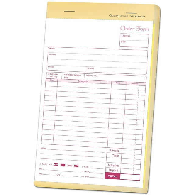 NCR Carbonless Order Forms, Bound Wraparound Cover, 50 Sets per Book. 5 ...