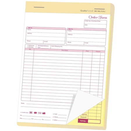 NCR Carbonless Order Forms, Bound Wraparound Cover, White/Canary, 50 Sets per Book. 8-1/2 x 11" - 2 Part