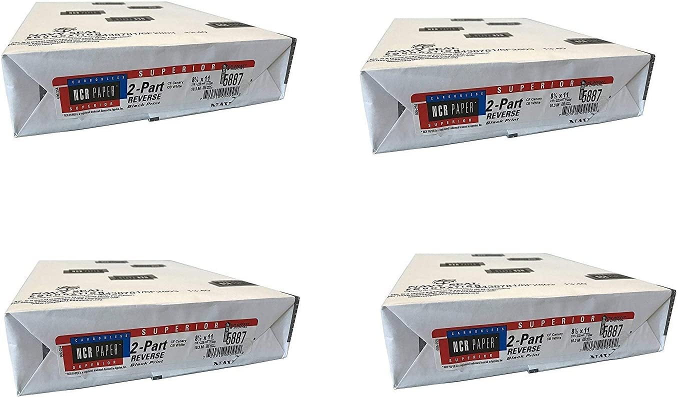 NCR Paper, 5887, Collated 2 Part White, Canary, Letter Size Carbonless Paper Appleton, 250 Count 4 Pack