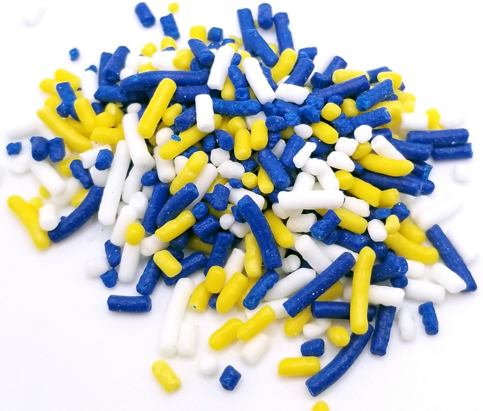 NCS Dark Blue, Yellow, and White Jimmies Edible Sprinkles 8 ounces / Great for Cupcakes