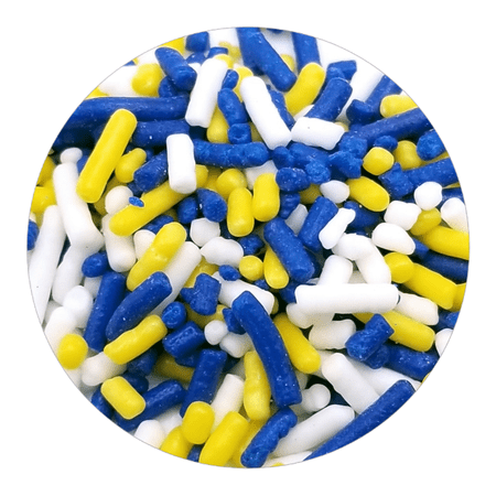 NCS Dark Blue, Yellow, White Edible Jimmies Mix Sprinkles, 8 ounces - Great for Cupcakes, Cookies, Cakes, Cakes Pops