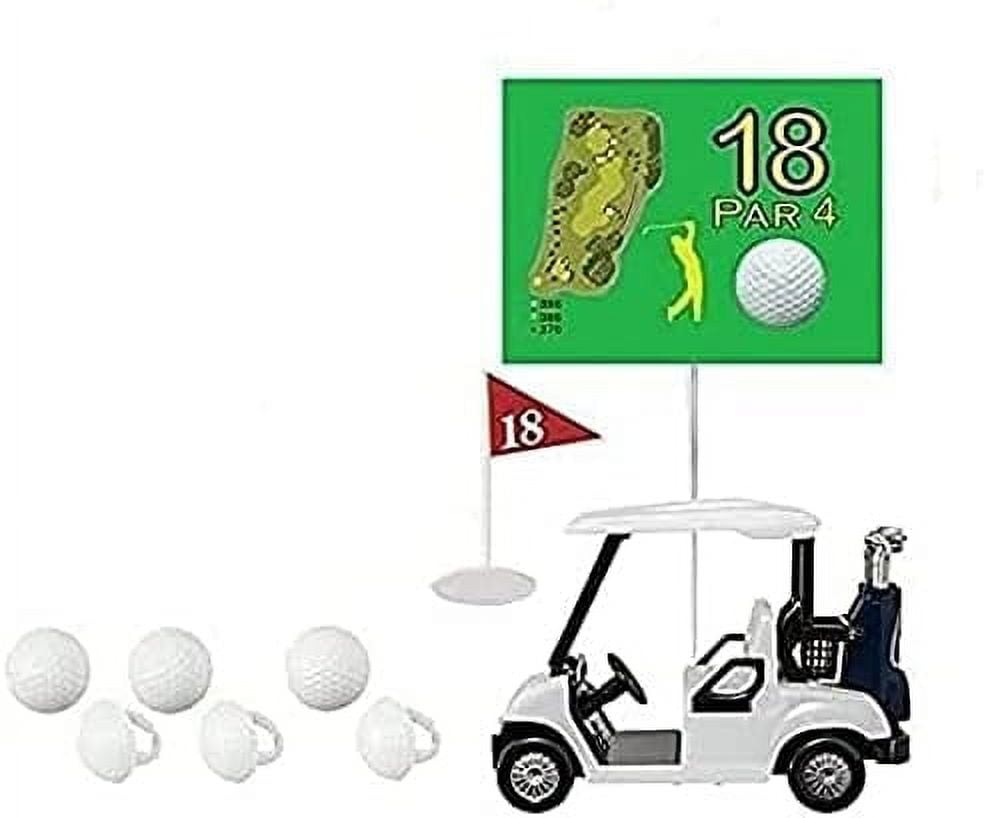 NATIONAL CAKE SUPPLY NCS Golf Cart Cake Topper PLUS 6 Golf Ball Cupcake Rings, 6 Evergreen Tree Picks, and One Hole 18 Sign