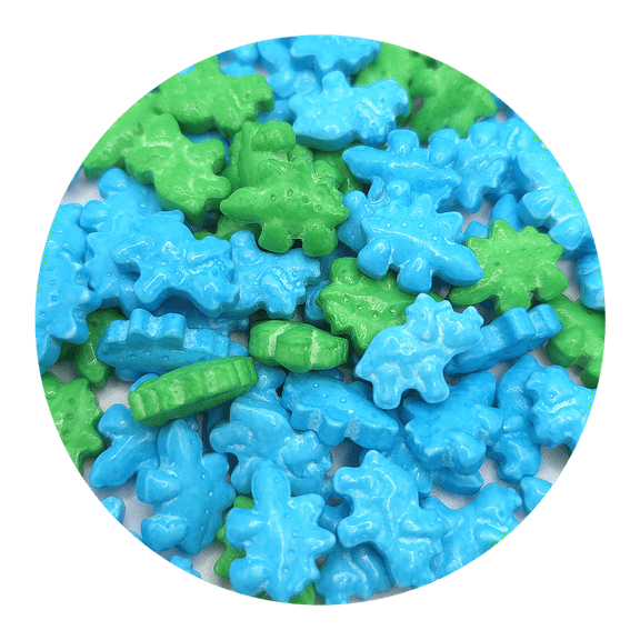 NCS Green and Blue Dinosaur Edible Candy Toppers, 8 ounces - Great for cupcakes, cookies, cakes, cake pops, and party tables