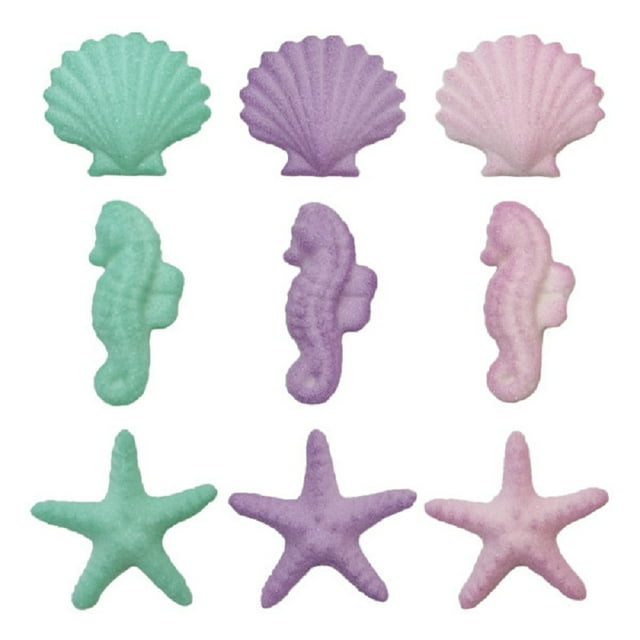 NCS Shimmering Seahorse, Starfish & Shell Decorations - Edible Sugar ...