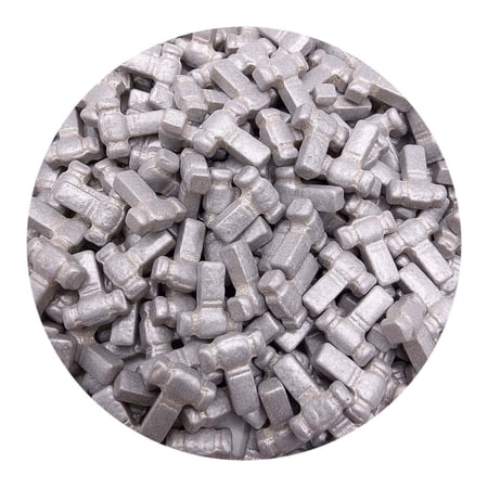 NCS Silver Construction Hammer Tool Edible Candy Toppers, 8 ounces - Great for cupcakes, cookies, cakes, cake pops, and party tables