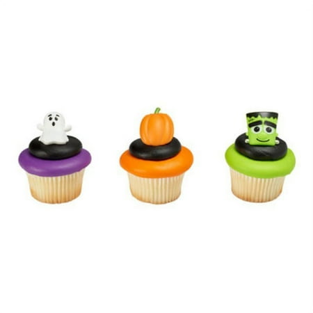 NCS Spooky Characters - Pumpkin, Frankenstein, & Ghost Cupcake Rings - 24 Count