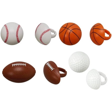 NCS Sport Balls - Baseball, Basketball, Football, and Golf Ball Cupcake Rings Toppers - 24 Count