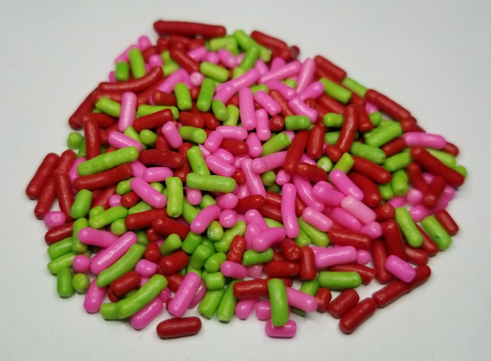 NCS's Pink, Red, & Lime Green Jimmies Edible Sprinkles - 4 oz - Packaged in a food approved heat sealed bag