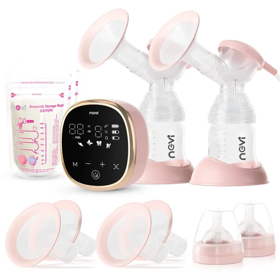 NCVI Double Electric Breast Pump, Portable Anti-Backflow, with 4 Size Flanges, 4 Modes & 9 Levels,Mirror LED Display, 10 Breastmilk Storage Bags,Ultra-Quiet and Pain Free Breast Pumps Pink