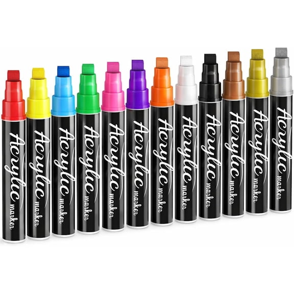 NCY 12 Colors Jumbo Poster Markers, 10 mm Wide Tip Acrylic Paint Markers Thick Permanent Graffiti Markers for Posters Board, Fabric, Canvas, Glass, Wood, Rock Painting, Banner