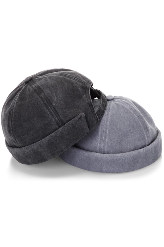 NCY 2 Pieces Brimless Hats for Men Adjustable Docker Cap Casual No Brim Hat Rolled Cuff Sailor Skullcap