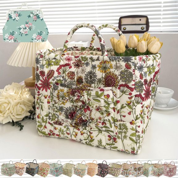 NCY Boho Quilted Fabric Storage Tote, Boho Fabric Storage Basket Foldable, Large Capacity Bohemian Style Floral Laundry Baskets, Durable & Soft, Puffer Tote Bag for Home,Picnic,Shopping,Travel (A-3#)