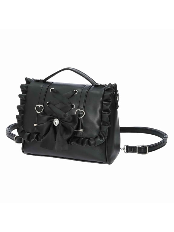 NCY Bow Purse Cutecore Backpack, Satchel Crossbody Japanese Bag with Ruffle, Jirai Kei Coquette Shoujo Girl Gothic Lolita Fashion